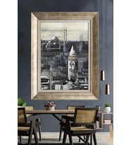 Tablore Siyah Beyaz Galata Kulesi Ve Camii Manzaralı Çerçeveli Kanvas Tablo İstanbul Duvar Dekoru