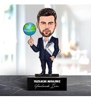 Kişiye Özel Dünyayı Parmağında Oynatan Erkek Karikatürlü Biblo