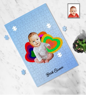 Kişiye Özel Erkek Bebek Karikatürlü A3 130 Parça Puzzle Model-3