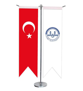 Masa Üstü Kırlangıç Diyanet İşleri + Türk Bayrağı + Krom T Direk Masa Bayrak Seti