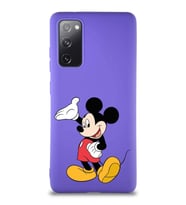 Samsung Galaxy S20 FE Soft Premier Kapak Mickey Mouse-C Tasarımlı Silikon Kılıf - Mor (Şeffaf)