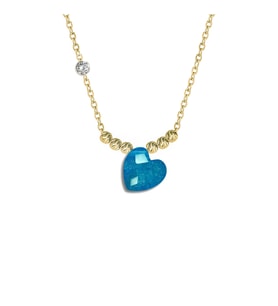Demas Gold  Pirlanta 14 Ayar Altin Dorikalı Aqua Marim Renkli Kalp Taşlı Kolye (Sarı)