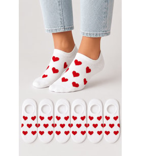Kadın Dikişsiz Soft Pamuk Kalp Desenli 6'lı Sneakers Çorap