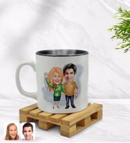 BK Gift Kişiye Özel Sevgililer Karikatürlü İçi Siyah Renkli Kupa Bardak Model 110