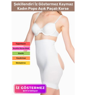 Özel Üretim Toparlayıcı Sıkılaştırıcı Şekillendiri İz Göstermez Kaymaz Kadın Popo Açık Paçalı Korse (Beyaz)