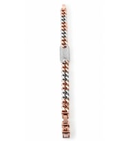 Sertifikalı 316L Çelik Rose Gold & Beyaz Gold Çift Renk Premium Zirkon Taşlı Plakalı Küba Zincir Kadın Bileklik