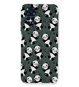 Xiaomi Redmi Note 11 Uyumlu Lansman Kılıf Panda Tasarımlı İçi Kadife Kapak-Yeşil (Şeffaf)