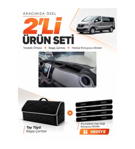 e-biz RENAULT TRAFIC KAPAKSIZ (2015-2022) Uyumlu Torpido Örtüsü + Tay Tüyü Çanta - Siyah-Gri - RE047