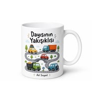 Dayısının Yakışıklısına Arabalar ve Yollar Çizimli Şirin Kupa Bardak Hediye