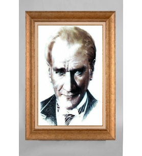 Altın Varaklı Paspartulu Çerçeveli Atatürk Tablo nt650
