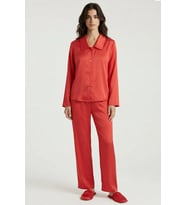 Amoris Nar Çiçeği Uzun Saten Pijama Takımı