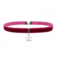 Fuşya Renk Kadife Yıldız Choker Kadın Tasma Kolye