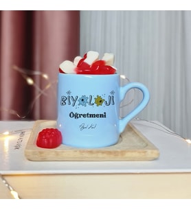 Biyoloji Öğretmeni Tasarımlı Kişiye Özel Mavi Türk Kahvesi Fincan