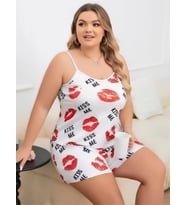 Amora Secret Büyük Beden Kiss Me Öpücük Desen Pamuklu Şortlu Pijama Takımı