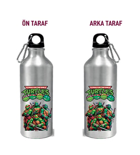 Metal Gumus Kancalı Baskılı Su Matarası 600ml. (SarıBeyaz)