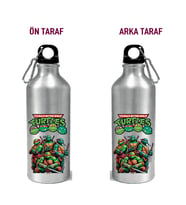 Metal Gumus Kancalı Baskılı Su Matarası 600ml. (SarıBeyaz)