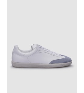 %100 Hakiki Deri Beyaz - Mavi Süet Bağcıklı Erkek Sneaker