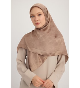 Wafa A1111 Jakarlı Parlak Saten Eşarp 110x110cm - Bej (Vizon)