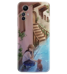 Xiaomi Redmi Note 12S Kılıf Resimli Desenli Silikon Platinium Series Cat And Girl 1808