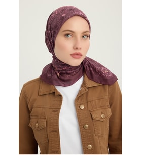 Schaless Sonsuz Aşk - Açık Vizon - Efilia Desenli Eşarp - 90x90 Cm (Bordo)