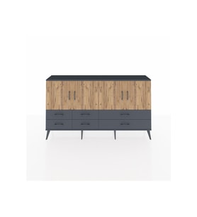Arges Konsol 6 Raflı 6 Çekmeceli 4 Kapaklı 176x30x99 Antrasit-Çam/Antrasit