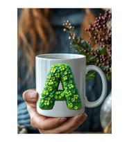 Yonca Çim Şeklinde Harf Kişiye Özel 3 Boyutlu Tasarım Seramik Kupa Mug - Hediyelik Kupa (Beyaz)