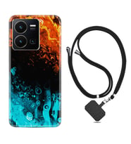 Vivo Y22 Kılıf Silikon Boyun Askılı İpli Desenli Silikon Orange Blue Color 1665