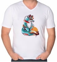 BK Gift Tilki Tasarımlı V Yaka Tişört-1 (Beyaz)
