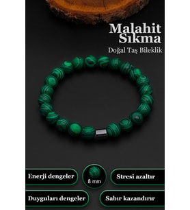Erkek Sıkma Malahit Bileklik Kadın Bileklik 8 mm BT042 (Yeşil)