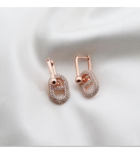 Zirkon Taşlı Rose Gold Kaplama Düğme Gümüş Küpe
