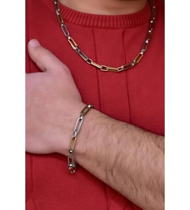 Papatya Silver Çelik Sarı-Beyaz Çiftli Ataç Kolye Ve Bileklik Set