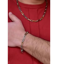 Papatya Silver Çelik Sarı-Beyaz Çiftli Ataç Kolye Ve Bileklik Set