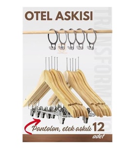 ModaCar Otel Askısı Güvenlikli Otel Tip Askı 12 li Set Ahşap
