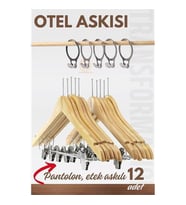 ModaCar Otel Askısı Güvenlikli Otel Tip Askı 12 li Set Ahşap