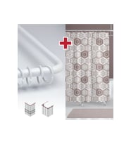 Etnik Desen Banyo Perdesi Askı Hediyeli 180x200cm Tek Kanat Kahverengi Duş Perdesi, L Boru Hediyeli