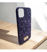 İPhone 11 Lüks Mor Renk Kristal Simli İçi Kadife Kumaşlı Telefon Kılıfı