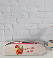 Çocuklara Özel İsimli Sınıflı Keten Okul Kalemliği-8 (Beyaz)