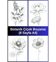 Botanik Çiçek Boyama Sayfaları 6, (8 Adet A4 Boyut).