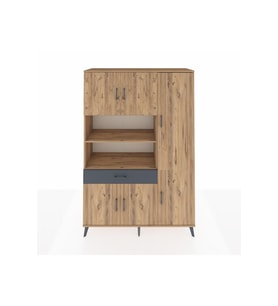 Hyperion Dolap 10 Raflı Tek Çekmeceli 6 Kapaklı 132x44x195 Çam-Çam/Antrasit