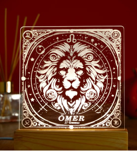 Aslan Burcu Temalı Kişiye Özel Gece Lambası, Sevgiliye Hediye, Doğum Günü Hediyesi, 3D LED Lamba