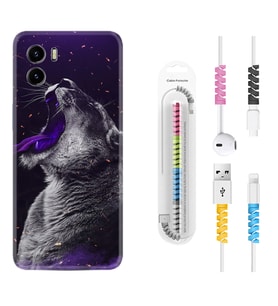 Vivo Y15S Y32 Y33S Y51 Y53S Kılıf Kablo Koruma Spiral Silikon Purple Leopar 1750