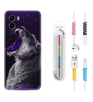 Vivo Y15S Y32 Y33S Y51 Y53S Kılıf Kablo Koruma Spiral Silikon Purple Leopar 1750