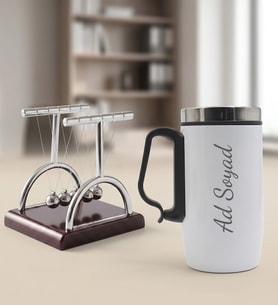 Kişiye Özel Paslanmaz Çelik Bardak Termos 280mL. & Masaüstü Newton Denge Topları Ofis, Yeni İş Hediye Seti