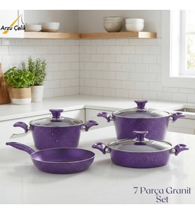 ARZU ÇELİK 7 Parça Granit Set Cam Kapak - Violet