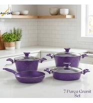 ARZU ÇELİK 7 Parça Granit Set Cam Kapak - Violet