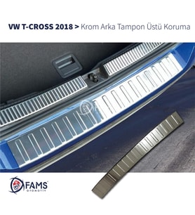 VW T-Cross Krom Arka Tampon Üstü Koruma 2018> Paslanmaz Çelik