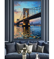 Gece Işıkları Altında New York Dekoratif Kanvas - Mdf Ahşap Tablo