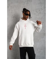 Erkek Kordonlu Arka Maske Kordon Saçlı Kapüşonlu sweatshirt hoodie - Beyaz