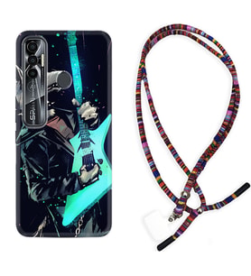 Tecno Spark 6 6 Go 8C 8 Pro 7 7 Pro Kılıf Boyun Asklı Rasta Silikon Dog Guitar 1789