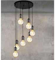 MYLİGHTS  RETRO  RUSTİK  METAL SARKIT AVİZE 7 Lİ SİYAH TABAN  GÜMÜŞ  DUY 30 CM TABAN